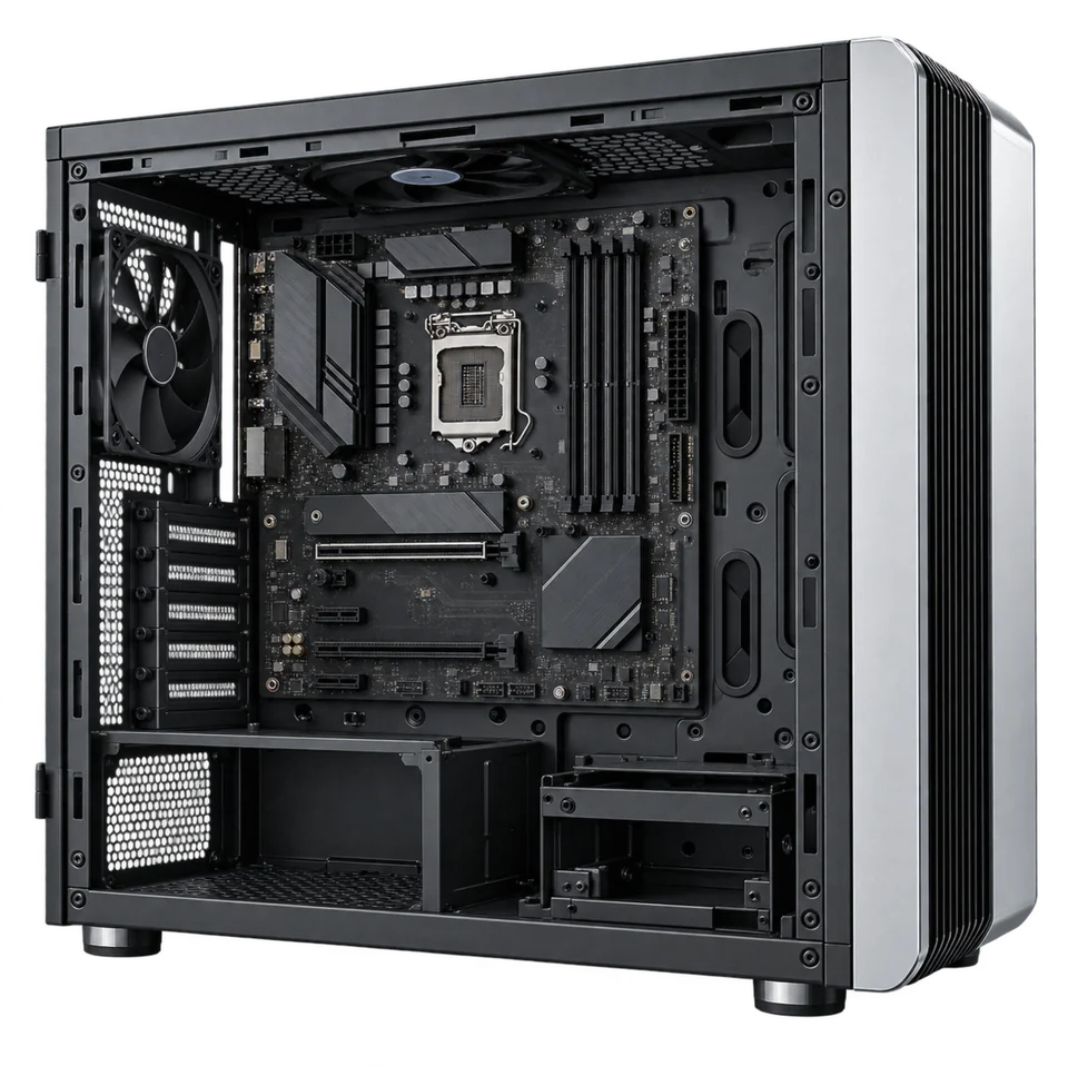 A Canbell-built workstation tower with the side panel removed